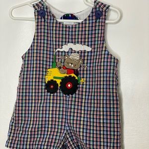 Vtg Samara Plaid bear Jon Jon 12m appliqué